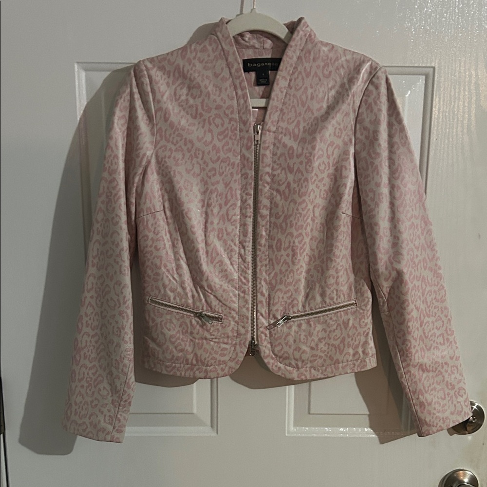 100% Leathet Pink Leopard Print Jacket